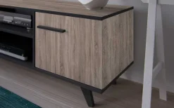 TV-Schrank Wilke 2 Flügeltüren und 3 Einlegeböden - Eiche gebürstet/Mattschwarz