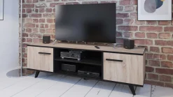 TV-Schrank Wilke 2 Flügeltüren und 3 Einlegeböden - Eiche gebürstet/Mattschwarz