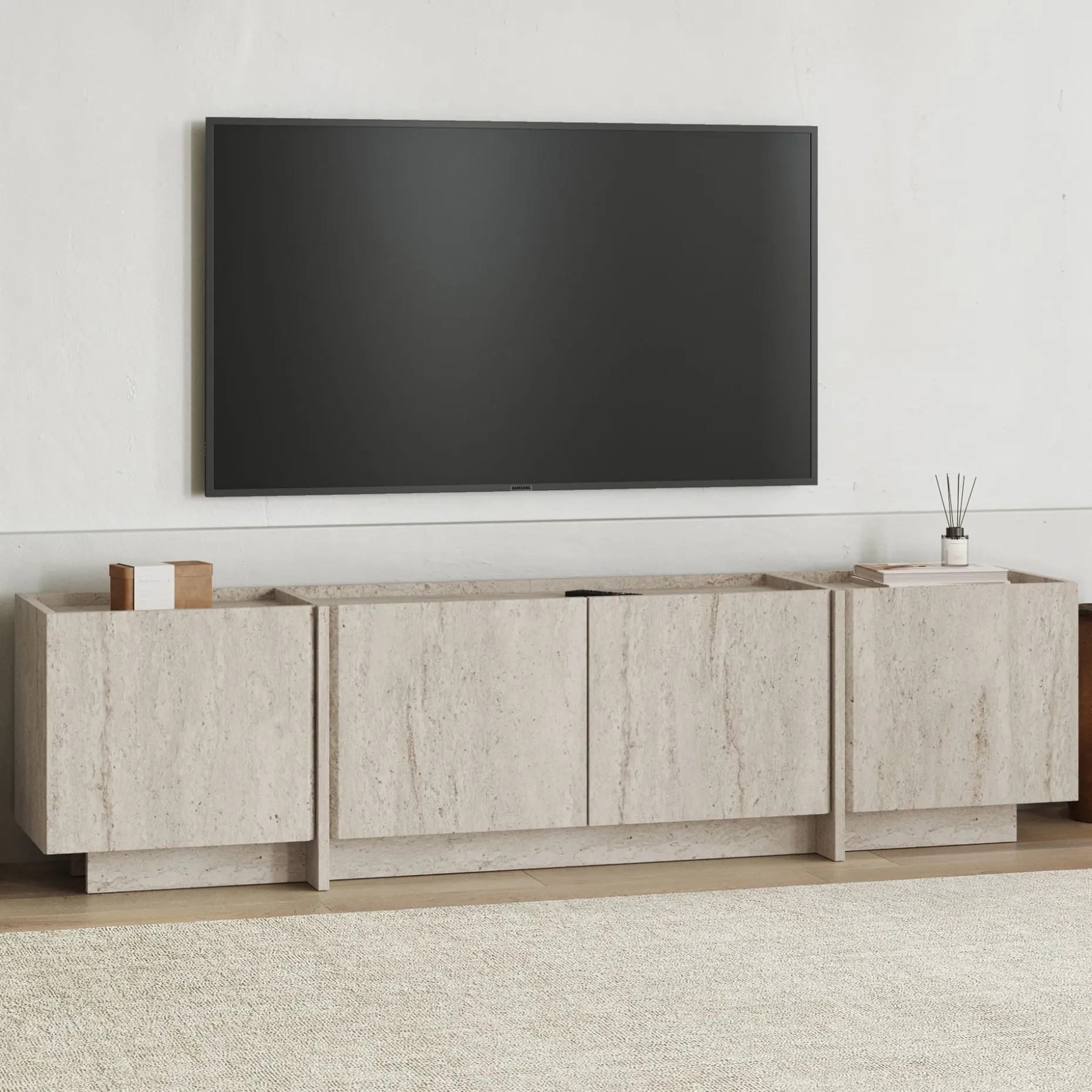 TV-Ständer Lowen - 100% MELAMINE - Travertin - 46 x 35 x 180 cm