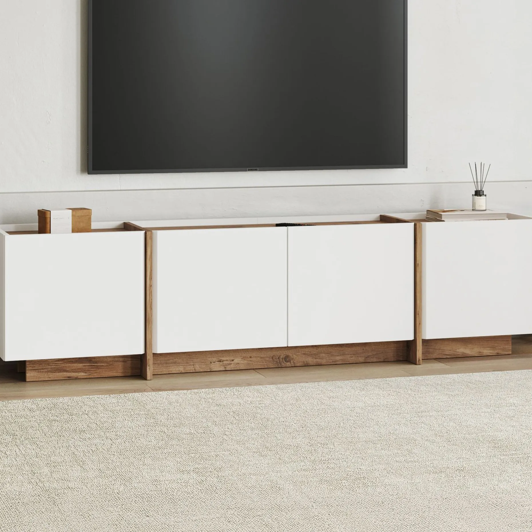 TV-Ständer Lowen - 100% MELAMINE - Weiß - 46 x 35 x 180 cm