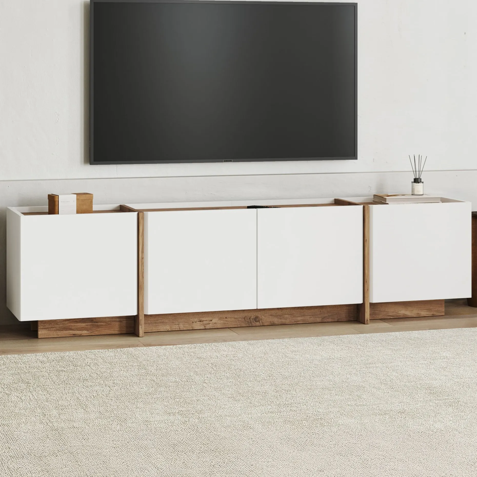 TV-Ständer Lowen - 100% MELAMINE - Weiß - 46 x 35 x 180 cm