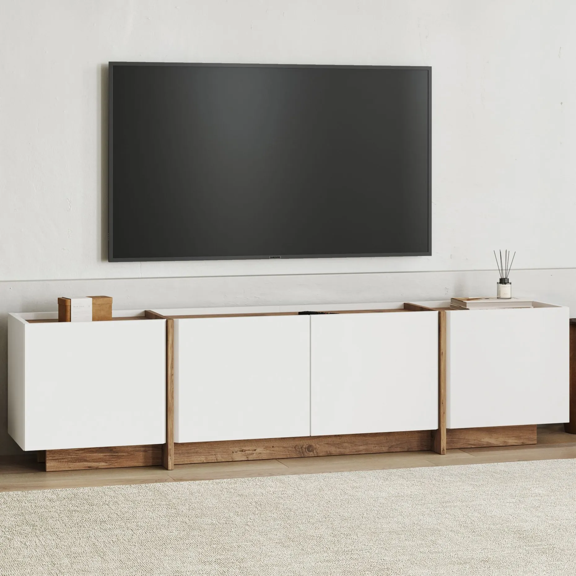 TV-Ständer Lowen - 100% MELAMINE - Weiß - 46 x 35 x 180 cm