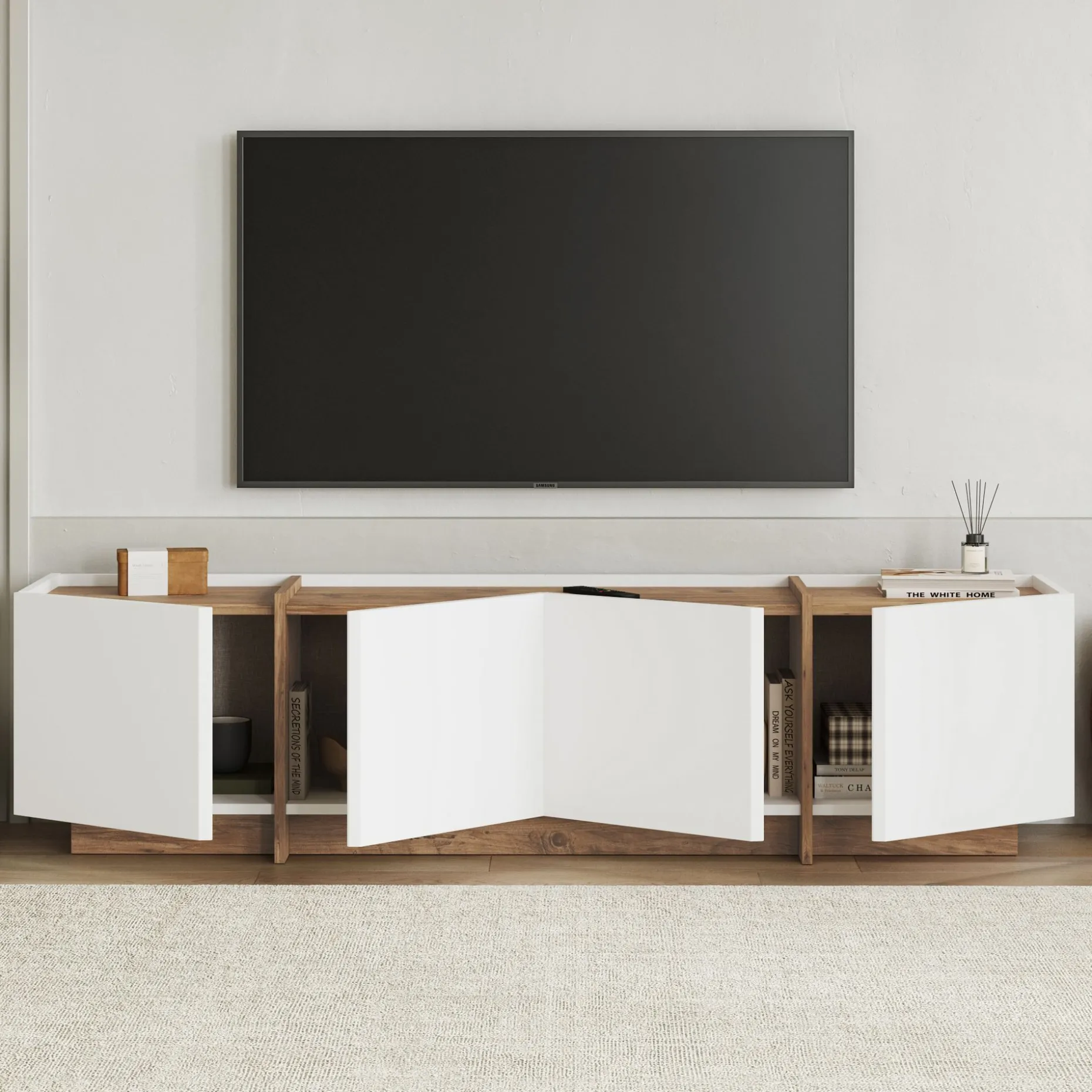 TV-Ständer Lowen - 100% MELAMINE - Weiß - 46 x 35 x 180 cm