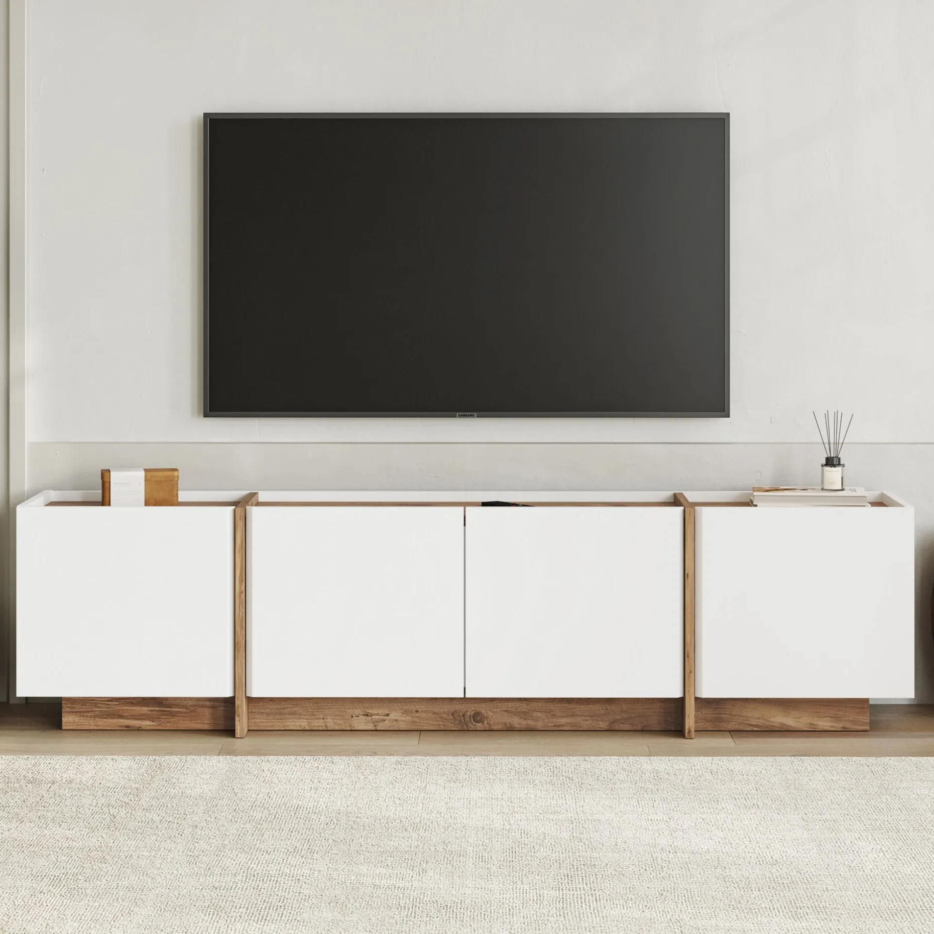 TV-Ständer Lowen - 100% MELAMINE - Weiß - 46 x 35 x 180 cm