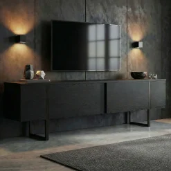 TV-Ständer Onera - 100% MELAMINE - Holzschwarz - 50 x 30 x 180 cm