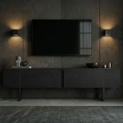 TV-Ständer Onera - 100% MELAMINE - Holzschwarz - 50 x 30 x 180 cm