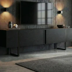 TV-Ständer Onera - 100% MELAMINE - Holzschwarz - 50 x 30 x 180 cm