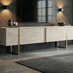 TV-Ständer Onera - 100% MELAMINE - Travertin - 50 x 30 x 180 cm