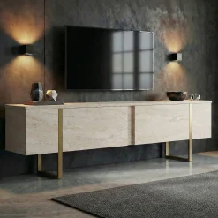 TV-Ständer Onera - 100% MELAMINE - Travertin - 50 x 30 x 180 cm