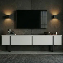 TV-Ständer Onera - 100% MELAMINE - Weiß - 45 x 30 x 180 cm