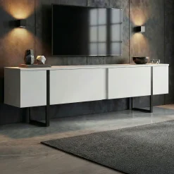 TV-Ständer Onera - 100% MELAMINE - Weiß - 45 x 30 x 180 cm