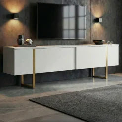 TV-Ständer Onera - 100% MELAMINE - Weiß - 50 x 30 x 180 cm