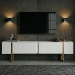 TV-Ständer Onera - 100% MELAMINE - Weiß - 50 x 30 x 180 cm
