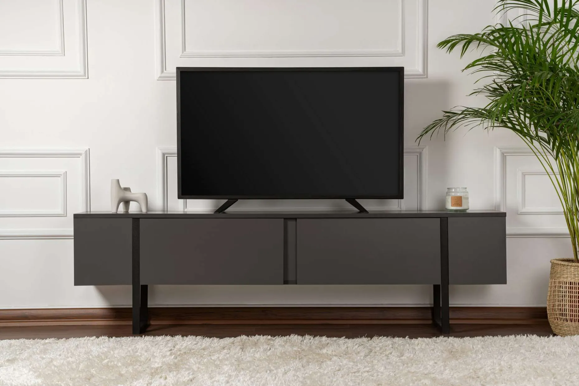TV-Ständer Serenity - 100% MELAMINE - Anthrazit - 50 x 30 x 180 cm