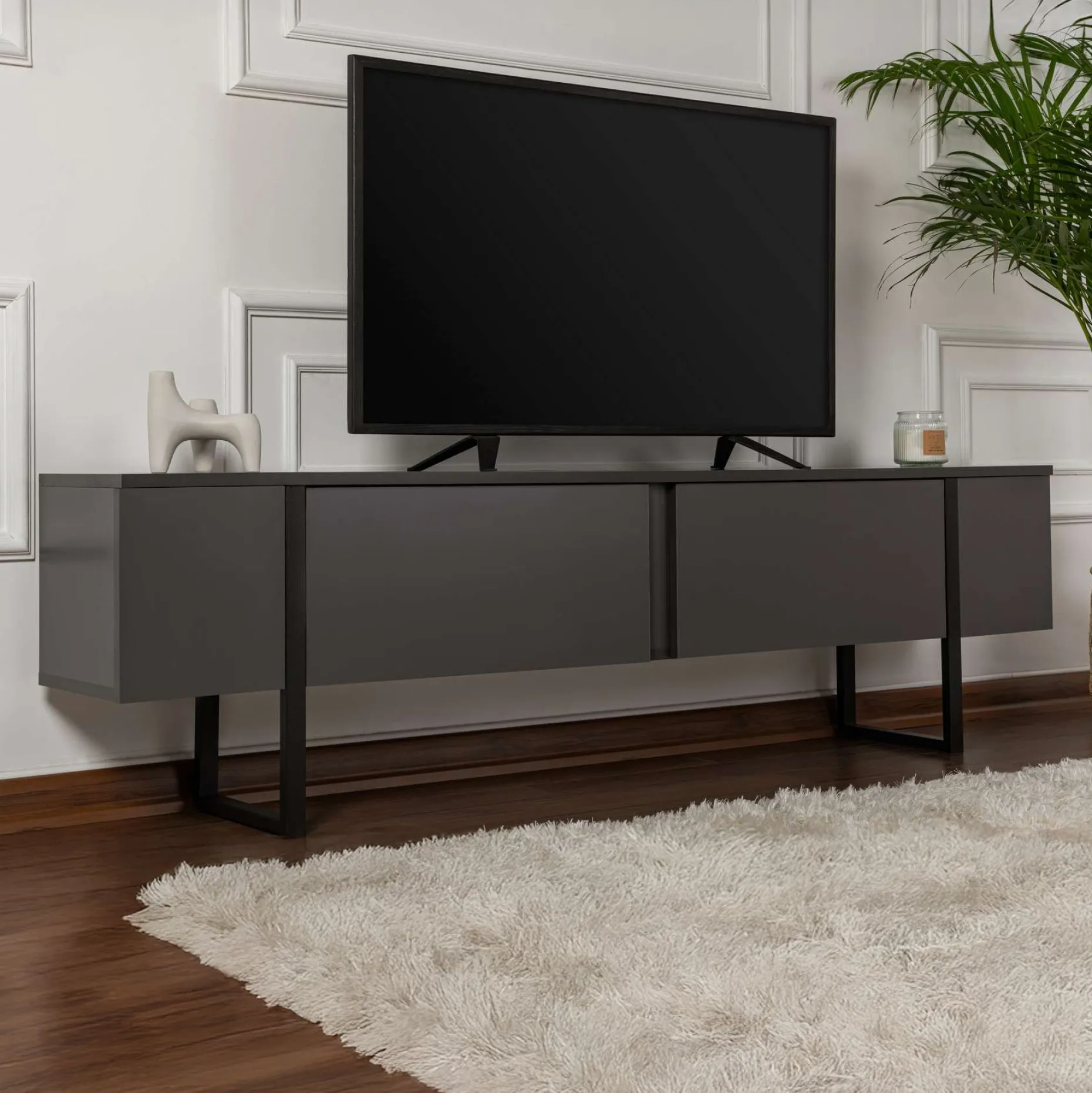 TV-Ständer Serenity - 100% MELAMINE - Anthrazit - 50 x 30 x 180 cm