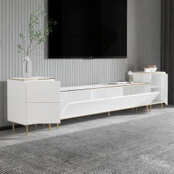 TV-Wandmöbel Imaj - 100% MELAMINE - Weißer Marmor - 180 x 60 x 35 cm