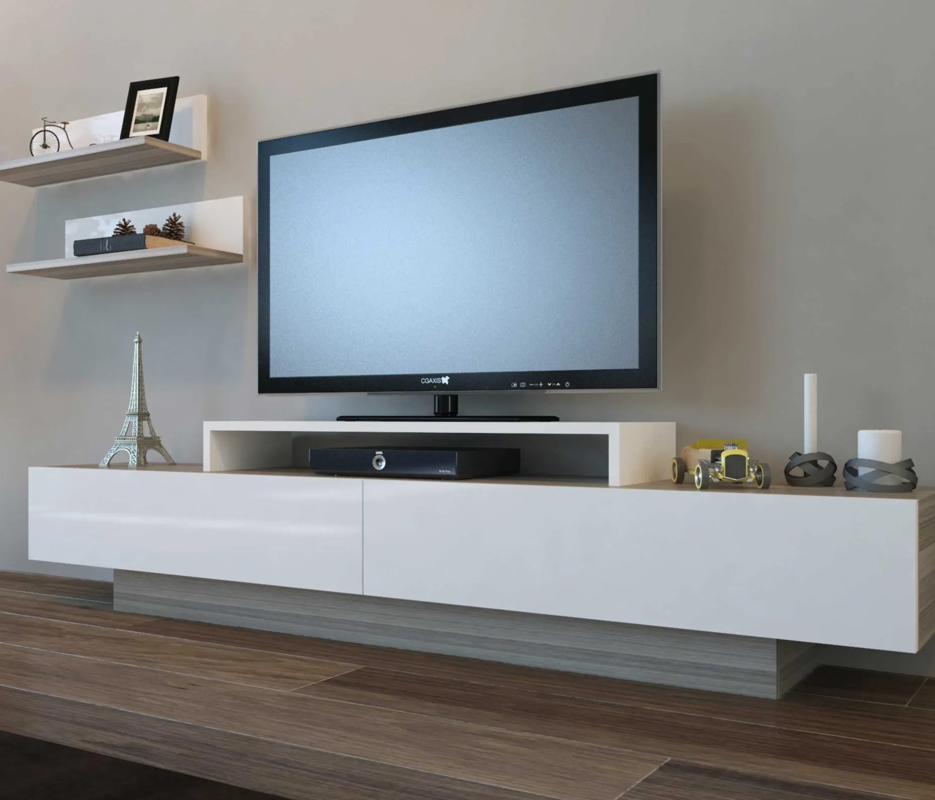 TV-Wandmöbel Lusi - 100% MELAMINE - Weiß - 180 x 40 x 31 cm