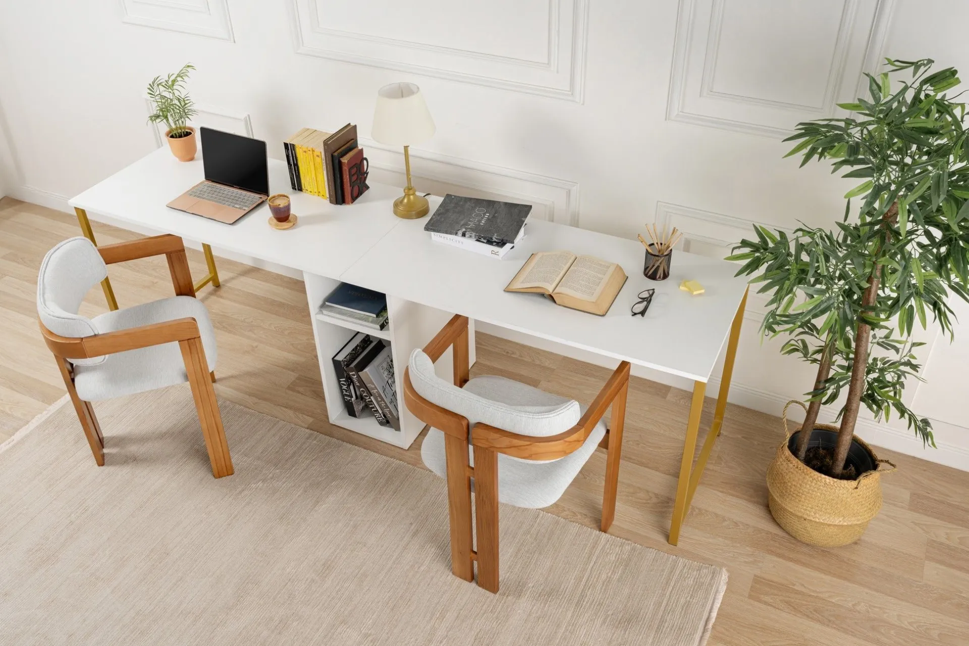 Emob Twin Schreibtisch | 100 % Melamin | Weiß, Gold