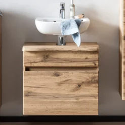 Unterschrank für Waschbecken Vikas 1 Schublade - Eiche