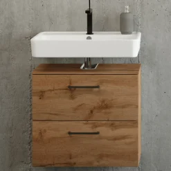 Unterschrank für Waschbecken Malvo 60cm 1 Flügeltür und 1 Schublade - Eiche/schwarz