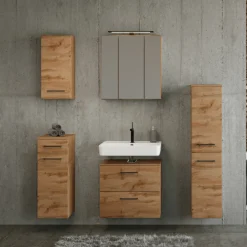 Unterschrank für Waschbecken Malvo 60cm 1 Flügeltür und 1 Schublade - Eiche/schwarz