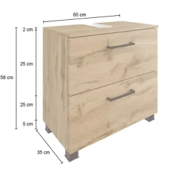 Unterschrank für Waschbecken Malvo 60cm 1 Flügeltür und 1 Schublade - Eiche/schwarz