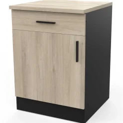Unterschrank Romanie 60 cm 1 Schublade, 1 Drehtür und 1 Einlegeboden Kronberg Eiche/mattschwarz