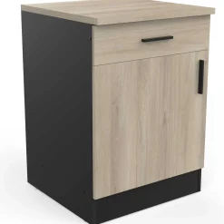 Unterschrank Romanie 60 cm 1 Schublade, 1 Drehtür und 1 Einlegeboden Kronberg Eiche/mattschwarz