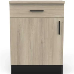 Unterschrank Romanie 60 cm 1 Schublade, 1 Drehtür und 1 Einlegeboden Kronberg Eiche/mattschwarz
