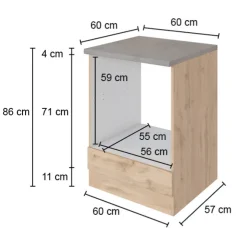 Unterschrank Sorrella 60cm für Backofen und Kochfeld - anthrazit/eiche