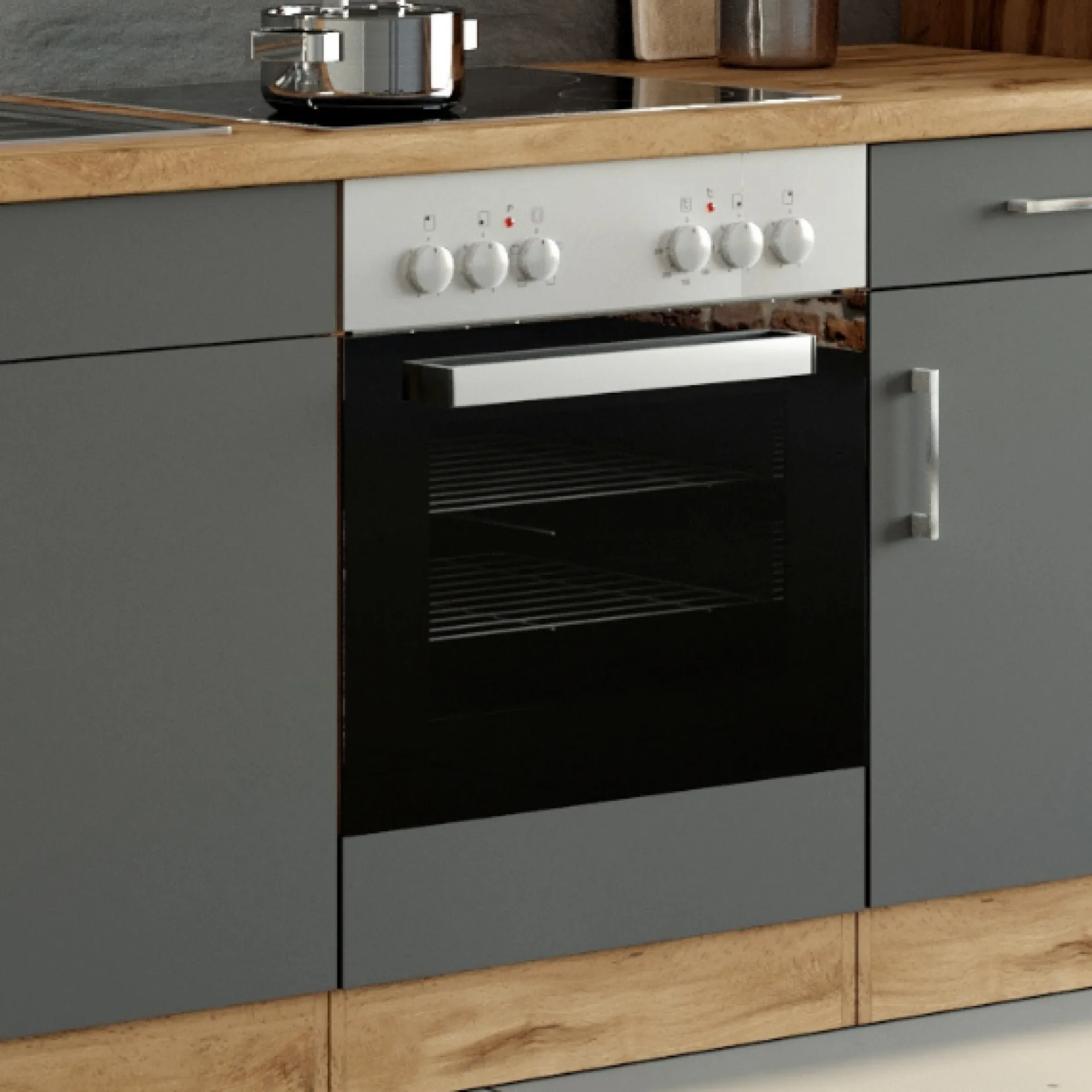 Unterschrank Sorrella 60cm für Backofen und Kochfeld - anthrazit/eiche