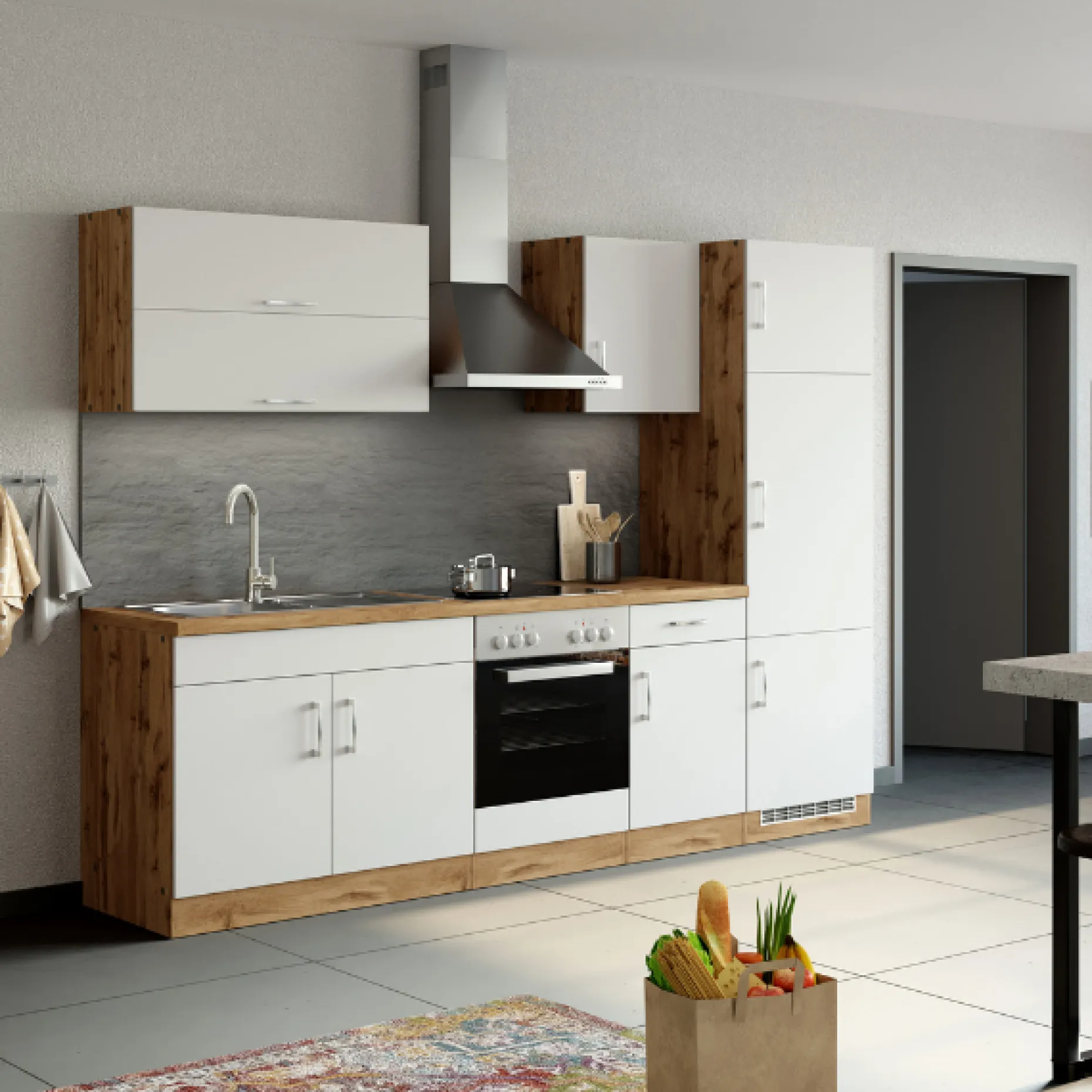 Unterschrank Sorrella 60cm für Backofen und Kochfeld - weiß/Eiche