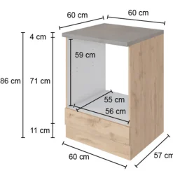 Held Unterschrank Sorrella 60cm für Backofen und Kochfeld - Eiche/Beton