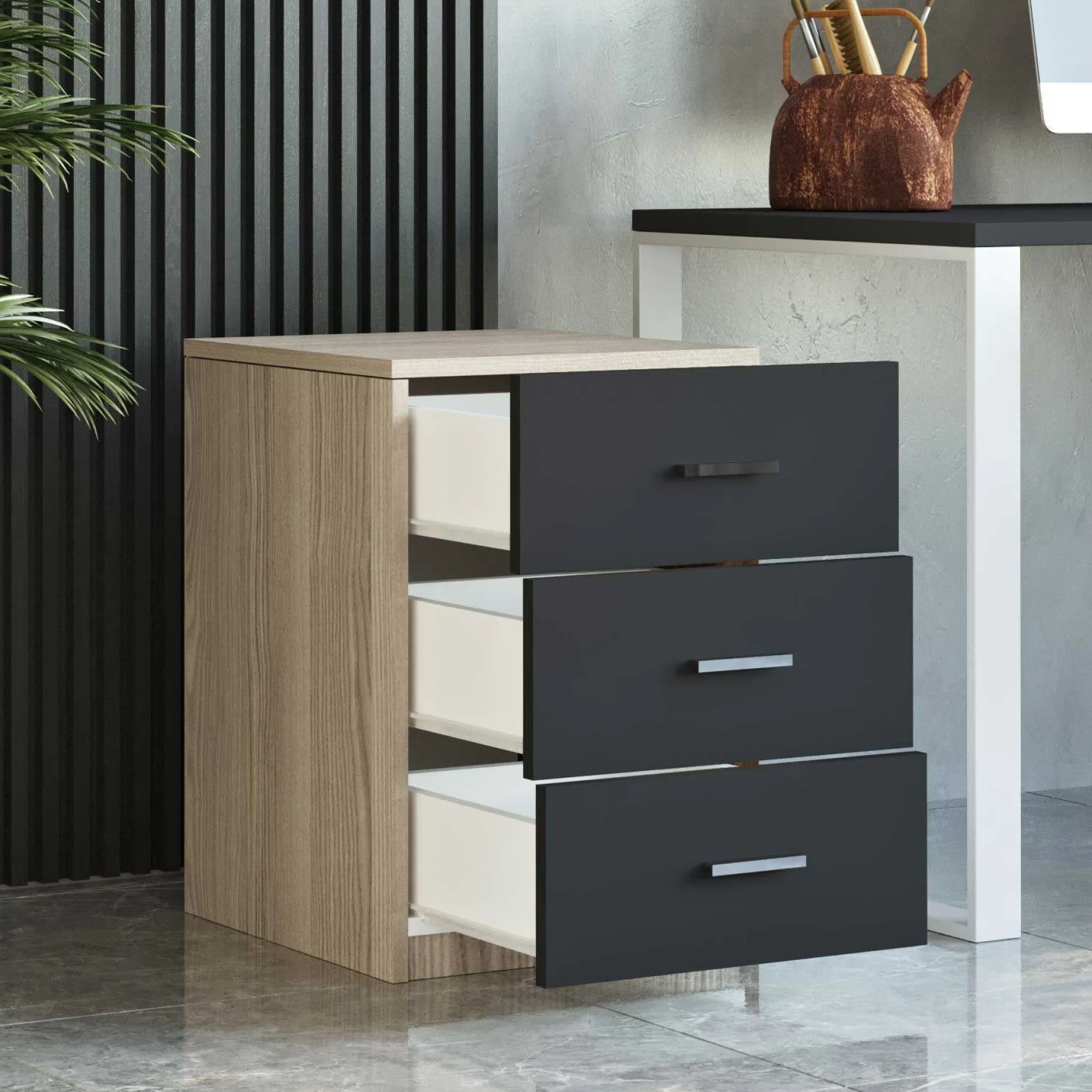Vario C Schublade | 100 % MELAMIN | Eiche, Schwarz