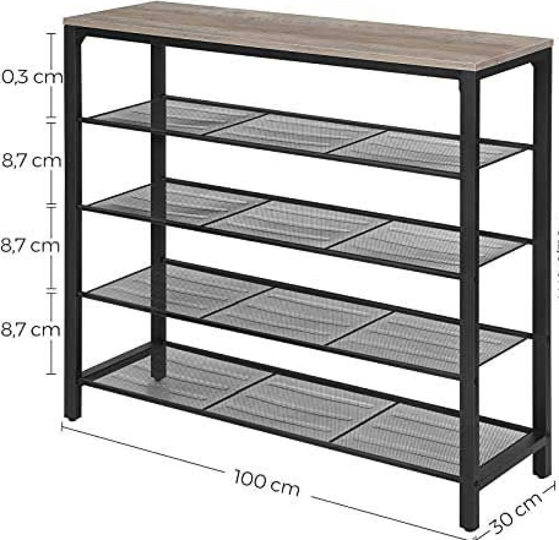 VASAGLE Industrielles 5-stufiges Schuhregal, Schuhaufbewahrungsorganisator