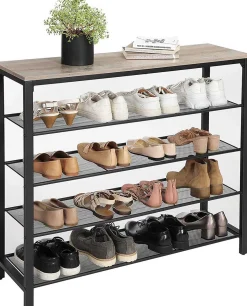 VASAGLE Industrielles 5-stufiges Schuhregal, Schuhaufbewahrungsorganisator