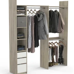 Verstellbarer Kleiderschrank Swift 3 Kleiderstangen, 3 Einlegeböden, 1 Schuhregal, 1 Hutablage und 3 Schubladen-Kronberger Eiche/Mattweiß