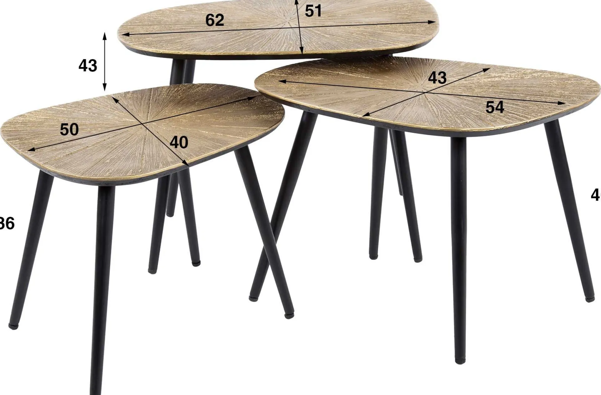 Emob Viereckiger Couchtisch Ray Metall 3er Set in Antik