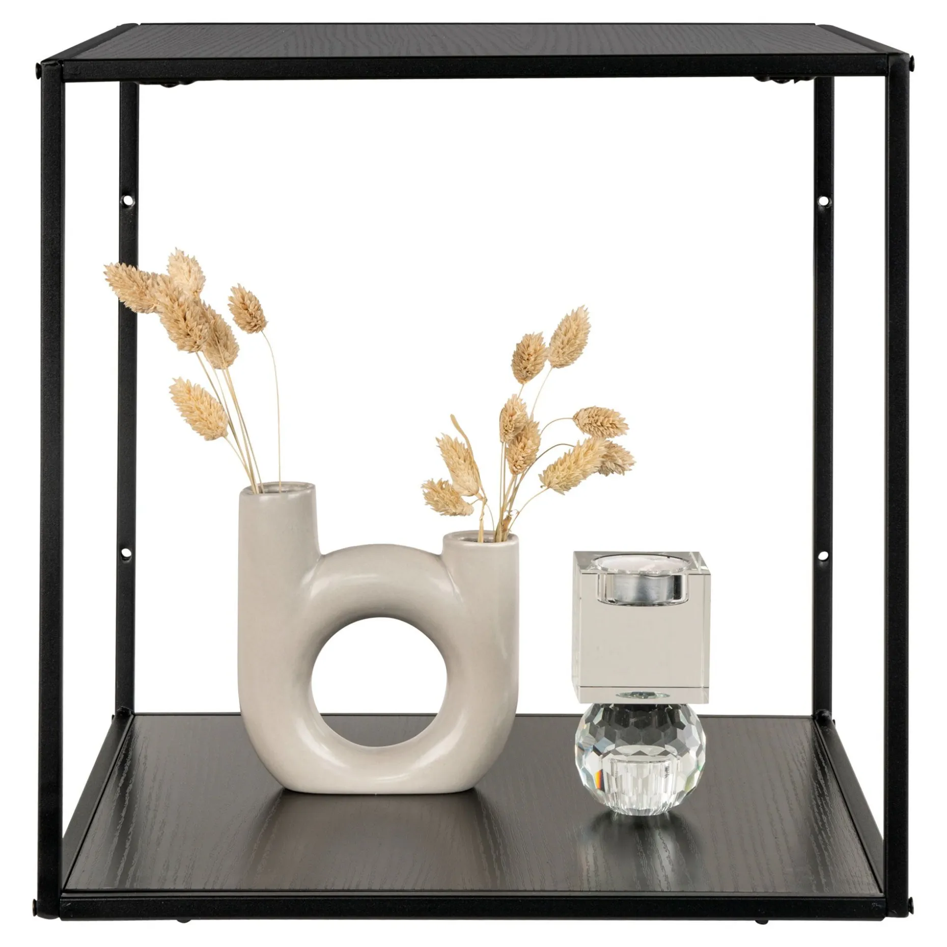Vita Black Wallshelf: Stylish 36x36x36 cm Stahl und Brett