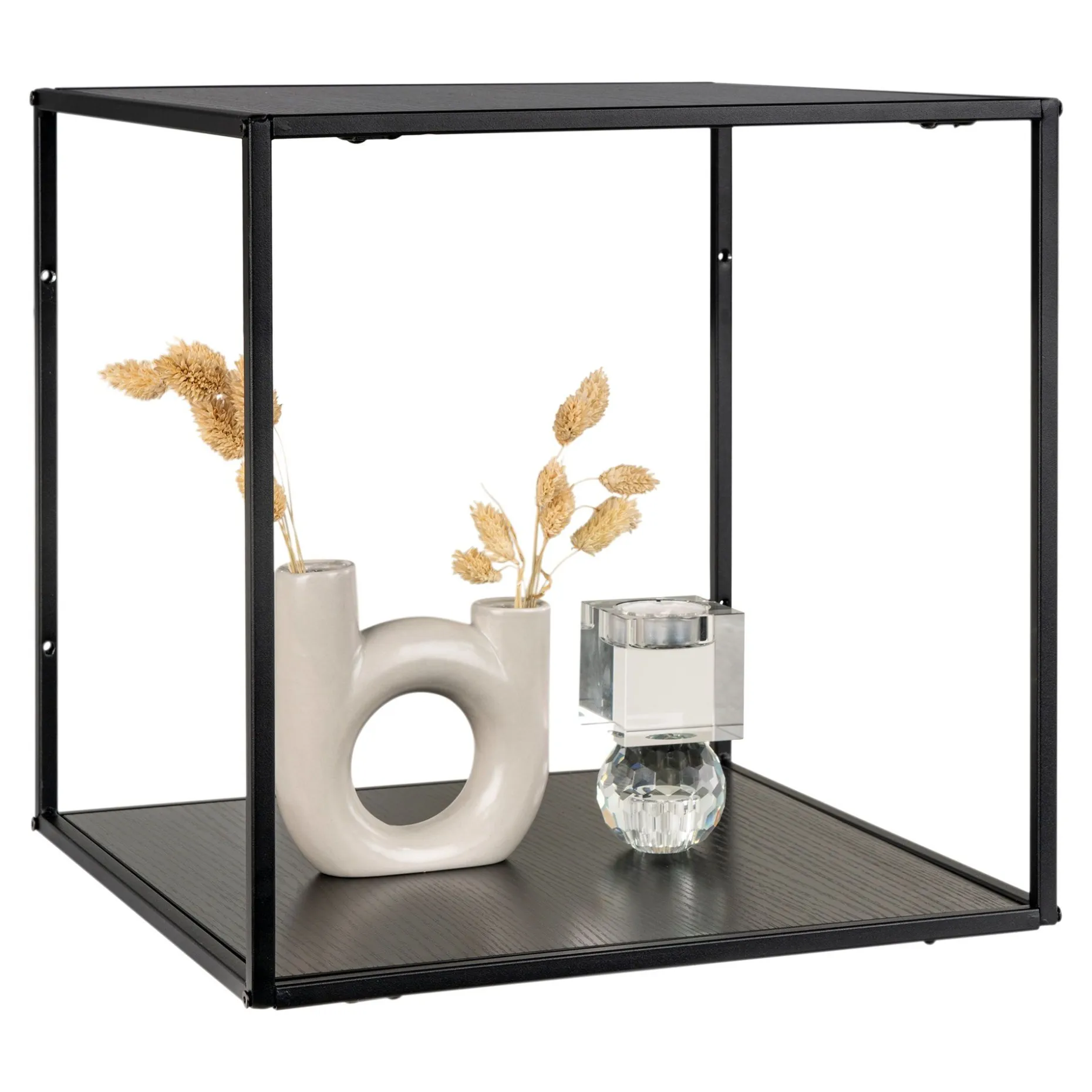 Vita Black Wallshelf: Stylish 36x36x36 cm Stahl und Brett