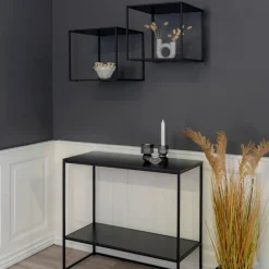 Vita Black Wallshelf: Stylish 36x36x36 cm Stahl und Brett