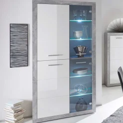 Vitrine Inga 194 x 92 cm - Beton/Weiß