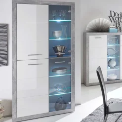 Vitrine Inga 194 x 92 cm - Beton/Weiß