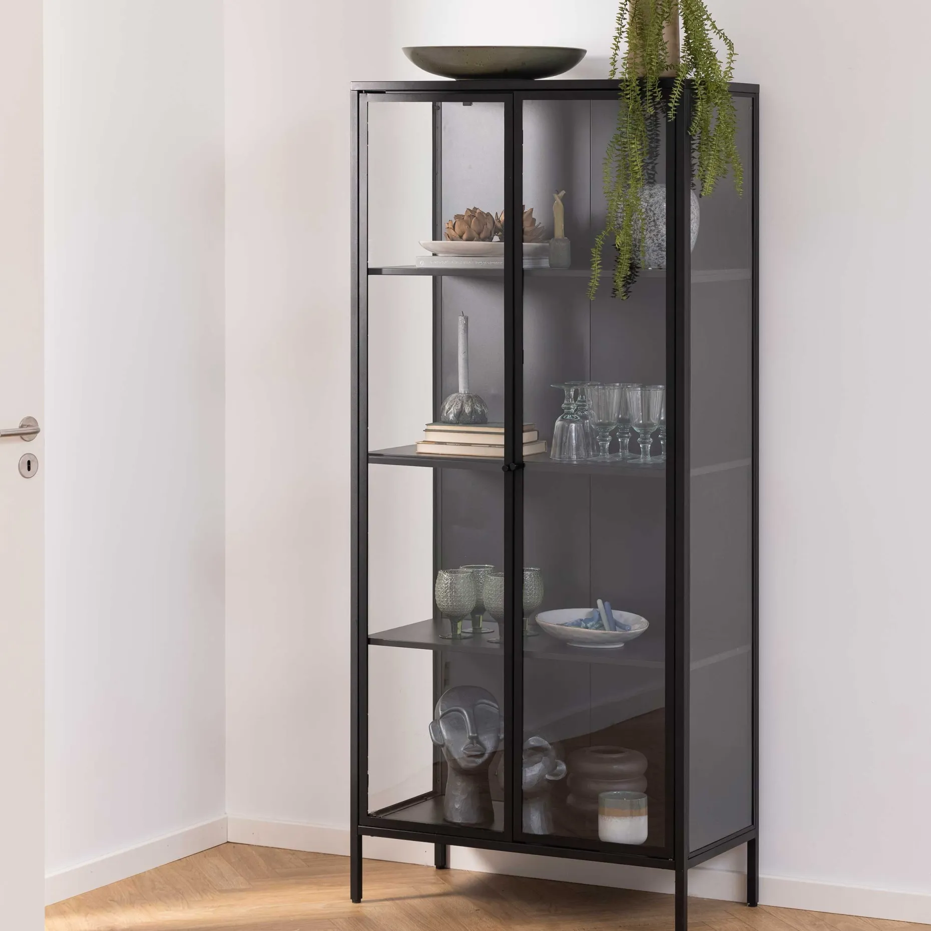 Vitrine Nebas 80cm, 2 Türen und 3 Einlegeböden - schwarz