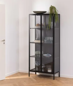 Vitrine Nebas 80cm, 2 Türen und 3 Einlegeböden - schwarz