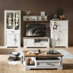 Vitrine Samine 93cm 3 Türen und 1 Schublade - weiß/Eiche