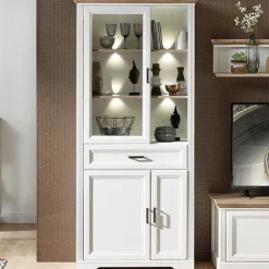 Vitrine Samine 93cm 3 Türen und 1 Schublade - weiß/Eiche
