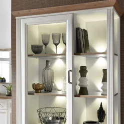 Vitrine Samine 93cm 3 Türen und 1 Schublade - weiß/Eiche