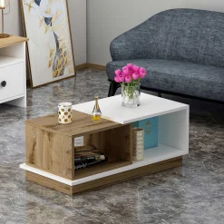 Emob Viyana Couchtisch | 100 % MELAMIN | Weiß, Eiche