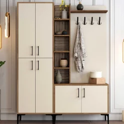 Emob Viyana DA Garderobenständer | 100 % MELAMIN | Walnuss, Creme